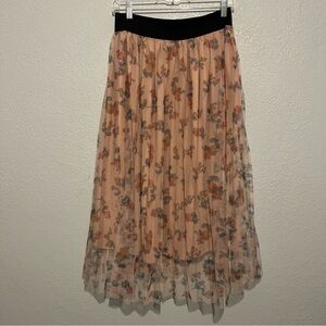 Active USA Floral Pink Lined Tulle Midi Skirt Size Large